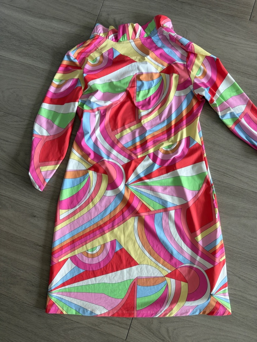 Kenny Dana - ruffle neck women’s Multicolor Swirl Print Mini Dress - Picture 5 of 9